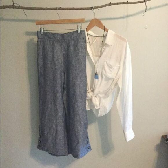 SIGRID Olsen Linen Wide Leg Cropped Pants Size Small - Picture 4 of 8